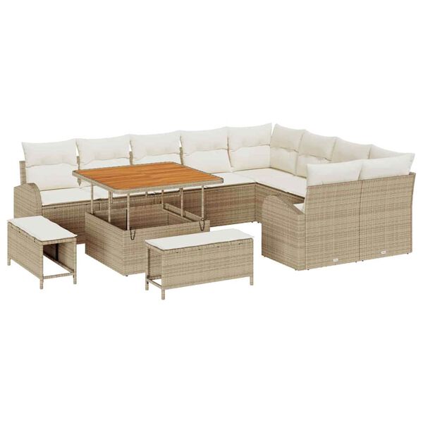 vidaXL Set de canapele pentru grădină cu pernă 12 pcs Bej Rattan poli