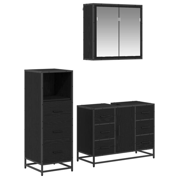 vidaXL Set de mobilier pentru baie 3 pcs Stejar Negru Lemn compozit