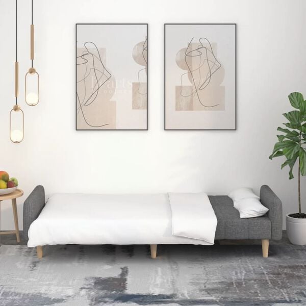 vidaXL Canapea extensibilă cu 2 locuri, gri deschis, țesătură