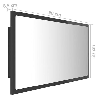 vidaXL Oglindă de baie cu LED, gri extralucios, 90x8,5x37 cm, acril