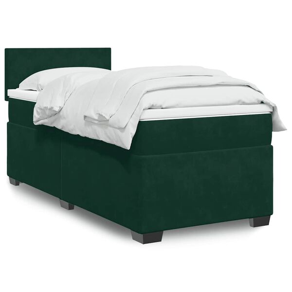 vidaXL Pat box spring cu saltea, verde închis, 100x200 cm, catifea