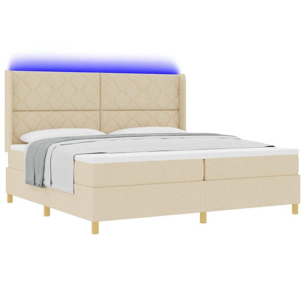 vidaXL Pat cu arcuri cu saltea cu headboard Crem 200 x 200 cm țesătură