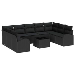 vidaXL Set de canapele pentru grădină cu pernă 10 pcs Negru poliratan