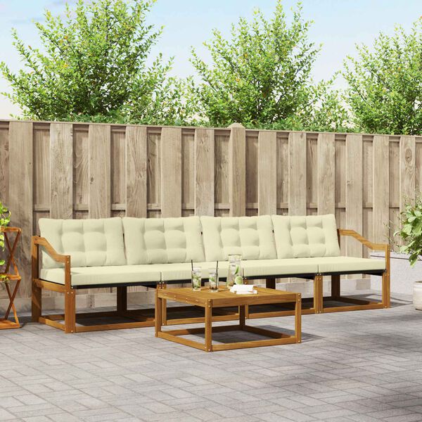 vidaXL Set de canapele de exterior cu pernă 5 pcs Natural și Crem