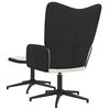 vidaXL Scaun de relaxare cu taburet, alb crem, catifea și PVC