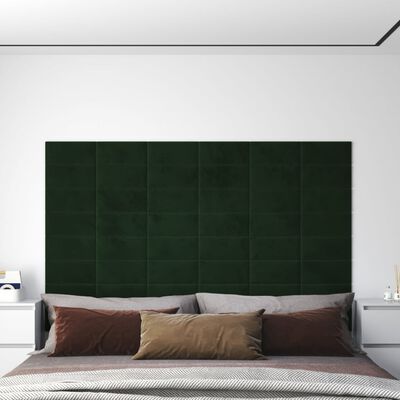 vidaXL Panouri de perete 12 buc. verde închis 30x15 cm catifea 0,54 m²