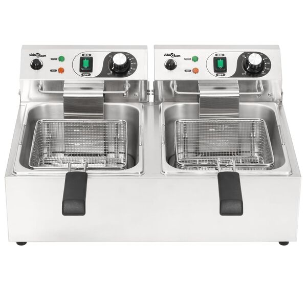 vidaXL Friteuză electrică dublă, oțel inoxidabil, 20 L, 6000 W