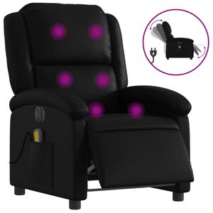 vidaXL Fotoliu electric de masaj rabatabil, negru, piele ecologică