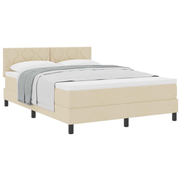 vidaXL Pat cu arcuri cu saltea cu headboard Crem 160 x 200 cm țesătură