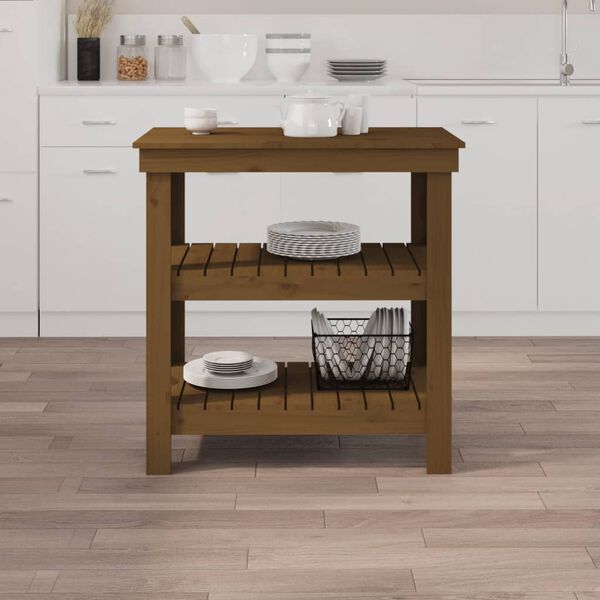 vidaXL Banc de lucru, maro miere, 78,5x50x80 cm, lemn masiv pin