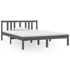 vidaXL Cadru de pat dublu, gri, 135x190 cm, lemn masiv