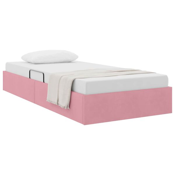 vidaXL Pat cu storage cu headboard Roz 90 x 190 cm Catifea