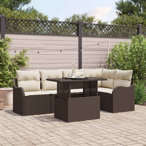 vidaXL Set de canapele pentru grădină cu pernă 6 pcs Maro Poli Rattan
