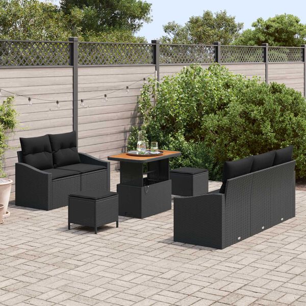 vidaXL Set de canapele pentru grădină cu pernă 8 pcs Negru poliratan