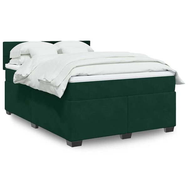 vidaXL Pat box spring cu saltea, verde &icirc;nchis, 160x200 cm, catifea