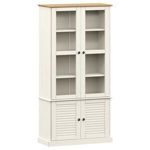vidaXL Vitrină de sticlă VIGO, alb, 85x35x170 cm, lemn masiv de pin