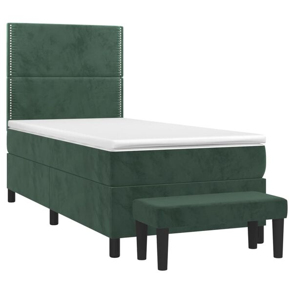 vidaXL Pat box spring cu saltea, verde &icirc;nchis, 80x200 cm, catifea
