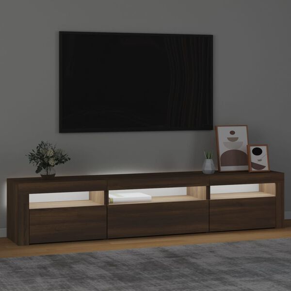 vidaXL Comodă TV cu lumini LED, stejar maro, 195x35x40 cm