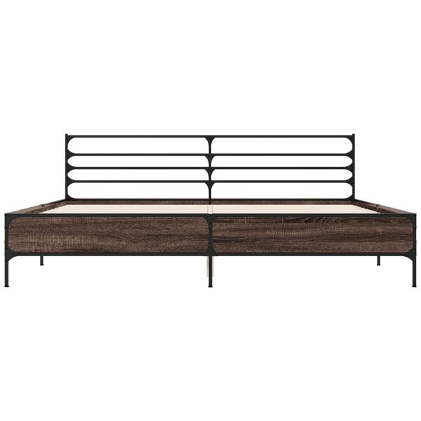 vidaXL Cadru de pat, stejar maro, 200x200 cm, lemn prelucrat și metal