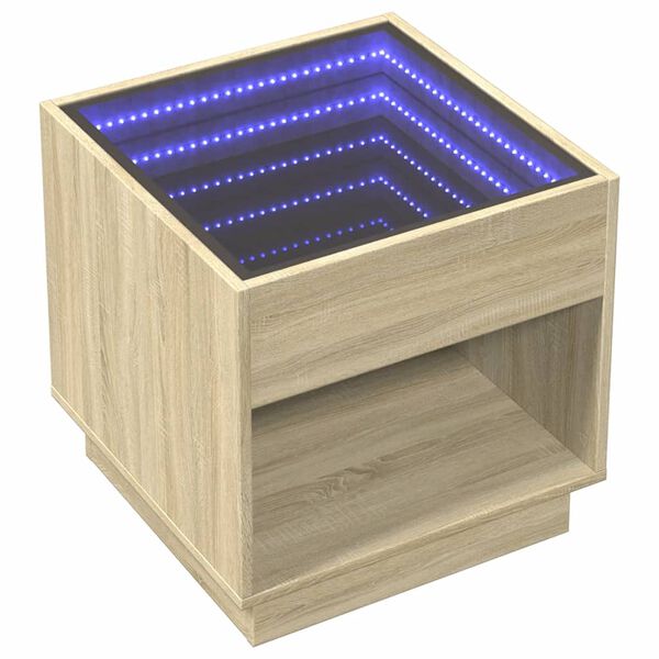 vidaXL Noptieră cu LED infinity, stejar sonoma, 50x50x50 cm