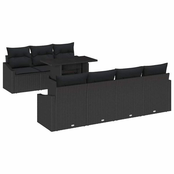 vidaXL Set de canapele pentru grădină cu pernă 8 pcs Negru poliratan