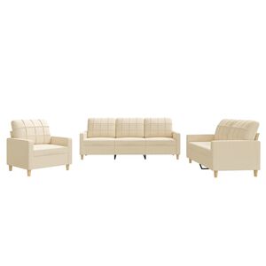 vidaXL Set de canapele cu perne, 3 piese, crem, textil