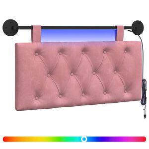 vidaXL Tăblie de pat suspendată Cu lumină LED Roz Catifea
