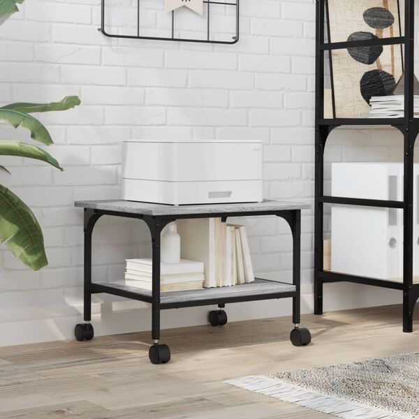 vidaXL Suport imprimantă, 2 niveluri, gri sonoma, 50x40x38 cm, lemn