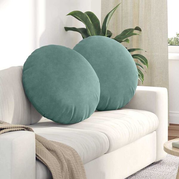 vidaXL Perne de Șezut 2 pcs Verde Mării Ø 40 x 13 cm Catifea