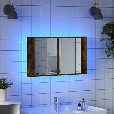 vidaXL Dulap de baie cu oglindă și LED, stejar fumuriu, 80x12x45 acril
