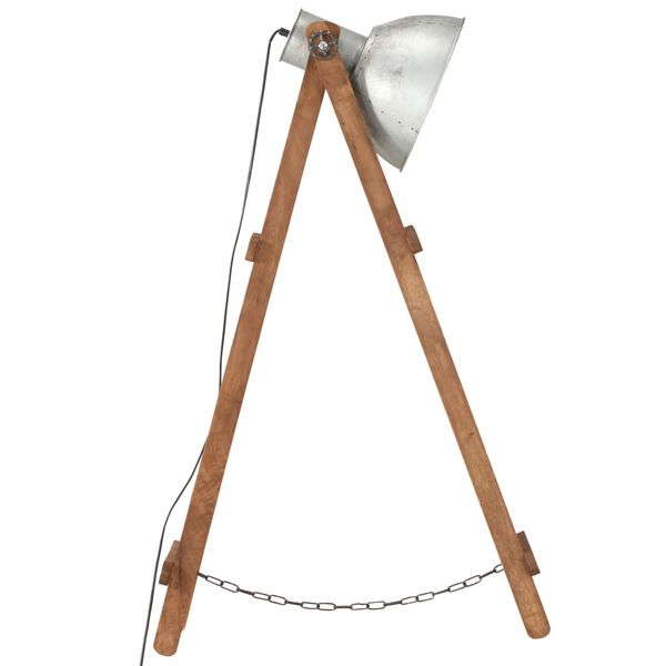 vidaXL Lampă de podea, argintiu, lemn masiv de mango, E27