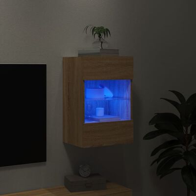 vidaXL Comodă TV de perete cu lumini LED, stejar sonoma, 40x30x60,5 cm