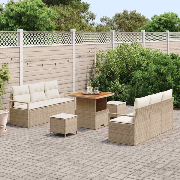 vidaXL Set de canapele pentru grădină 9 pcs Bej Rattan poli