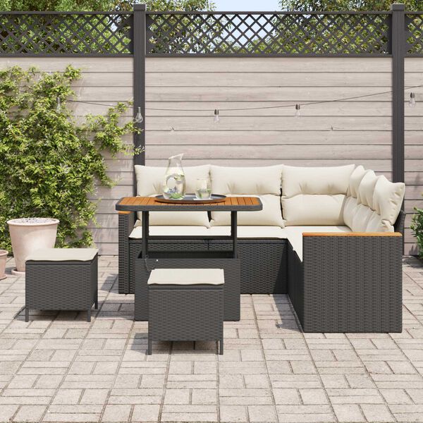 vidaXL Set de canapele pentru grădină cu pernă 8 pcs Negru Rattan poli