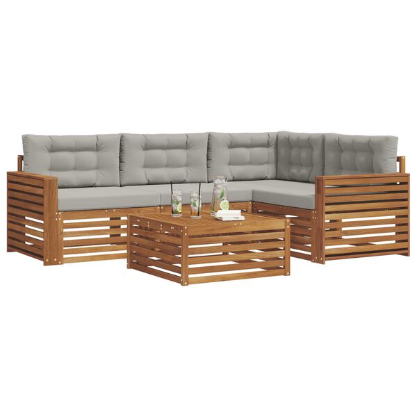 vidaXL Set de canapele de exterior 5 pcs Gri natural și deschis