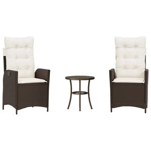 vidaXL Set bistro cu perne, 3 piese, maro, poliratan