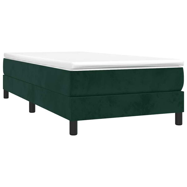 vidaXL Pat box spring cu saltea, verde &icirc;nchis, 100x200 cm, catifea