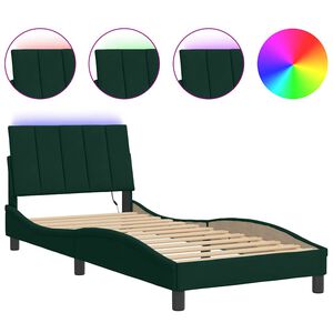 vidaXL Cadru de pat cu LED fără saltea, Hanko, verde &icirc;nchis, 80x200 cm, catifea
