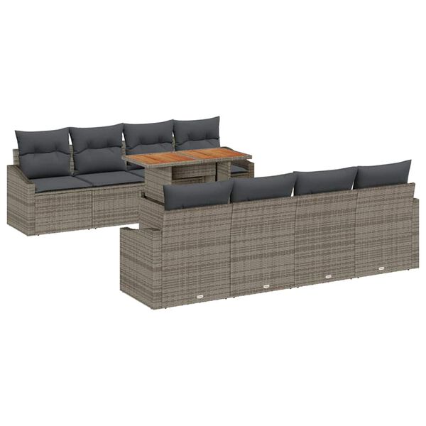 vidaXL Set de canapele pentru grădină 9 pcs Gri Rattan poli