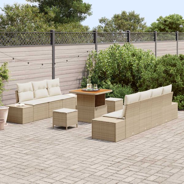vidaXL Set de canapele pentru grădină cu pernă 10 pcs Bej Rattan poli