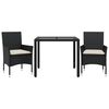 vidaXL Set mobilier de grădină cu perne 3 piese negru poliratan&sticlă