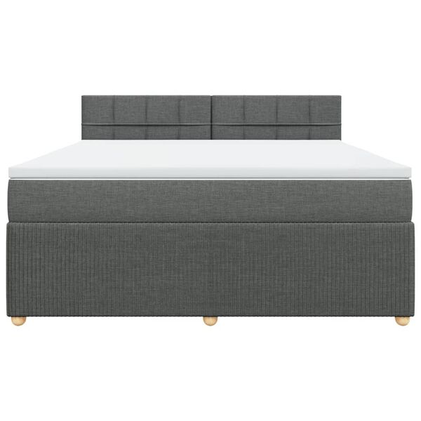 vidaXL Pat box spring cu saltea, gri &icirc;nchis, 180x200 cm, textil
