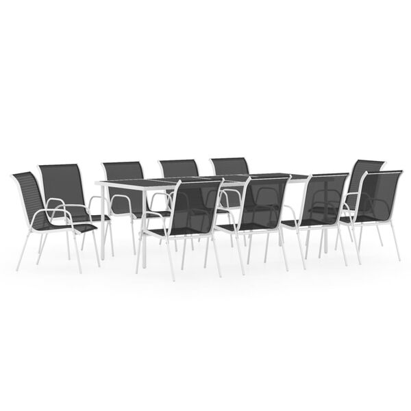 vidaXL Set mobilier de exterior, 11 piese, negru, oțel