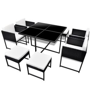 vidaXL Set mobilier de exterior cu perne, 9 piese, negru, poliratan