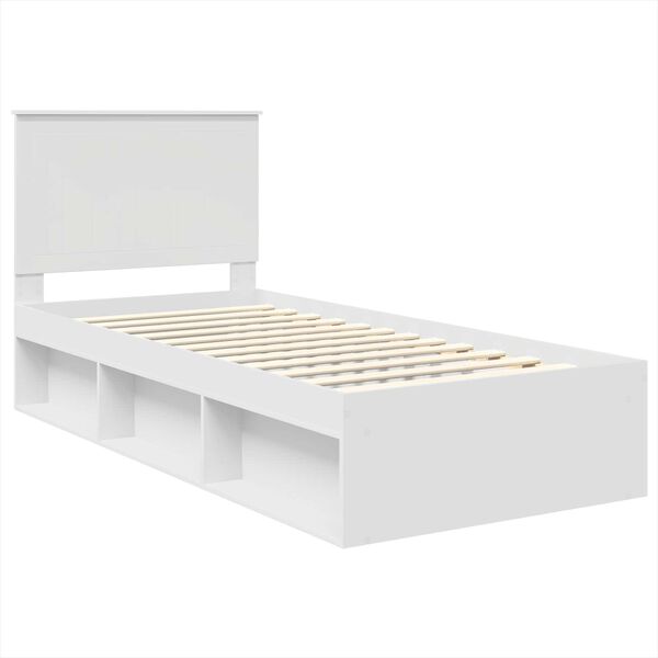 vidaXL Cadru de pat cu headboard Alb 90 x 200 cm Lemn de pin masiv