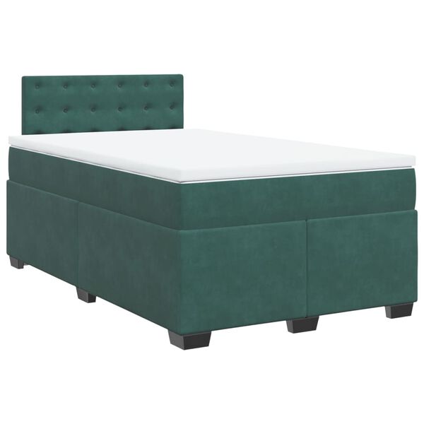 vidaXL Pat box spring cu saltea, verde &icirc;nchis, 120x200 cm, catifea