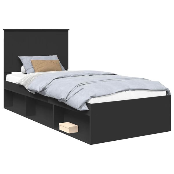 vidaXL Cadru de pat cu headboard Negru 90 x 200 cm Lemn de pin masiv