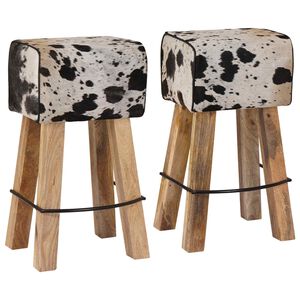 vidaXL Scaun de bar 2 buc. Negru și Alb 44 x 33 x 74 cm Piele Naturală