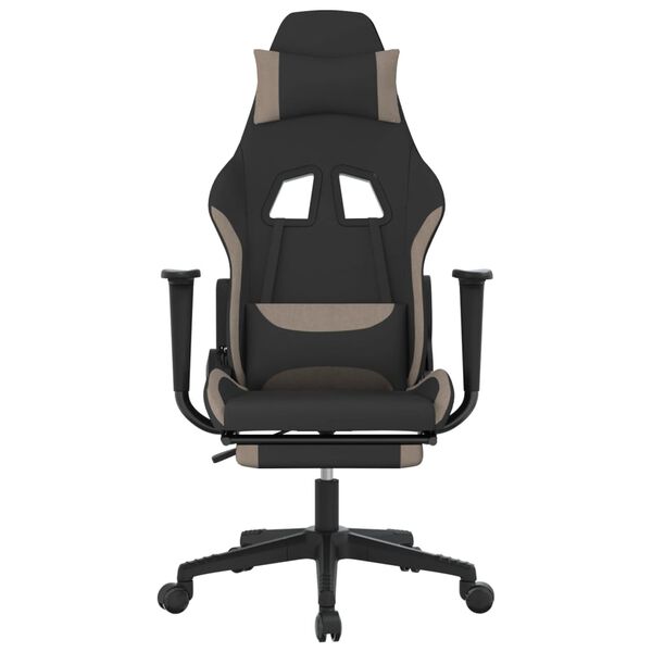 vidaXL Scaun de gaming cu taburet, negru și gri taupe, textil