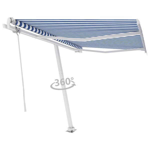 vidaXL Copertină autonomă retractabilă automat albastru&alb 300x250 cm